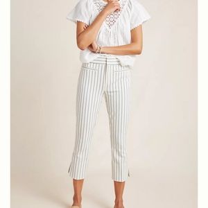 Anthropologie The Essential slim crop pants sz 10P off white and blue st…